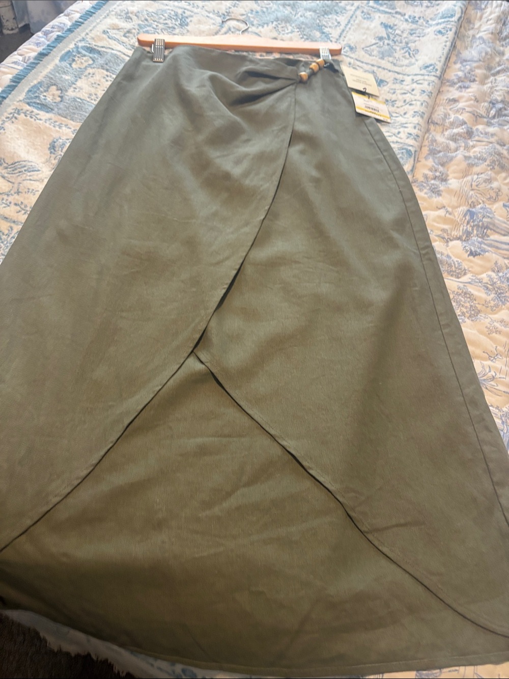 Anne Klein Olive Green High-Low Wrap Skirt